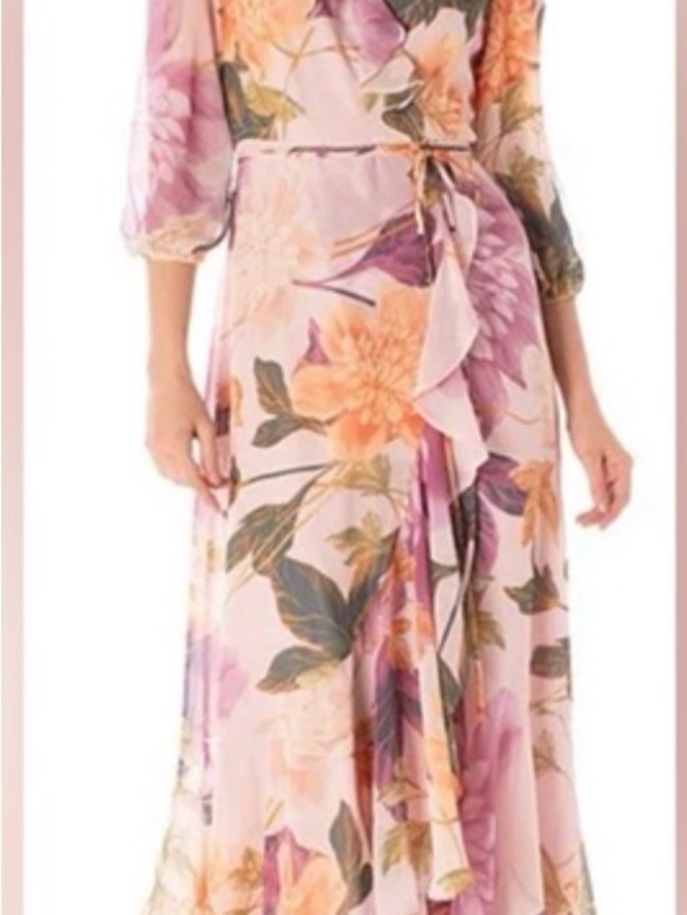 Maison Tara Pink Floral Ruffle Maxi Dress